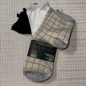 Ted Baker Gray Beige Plaid Black White Dress Crew Cut Bamboo Blend Socks 3 pack